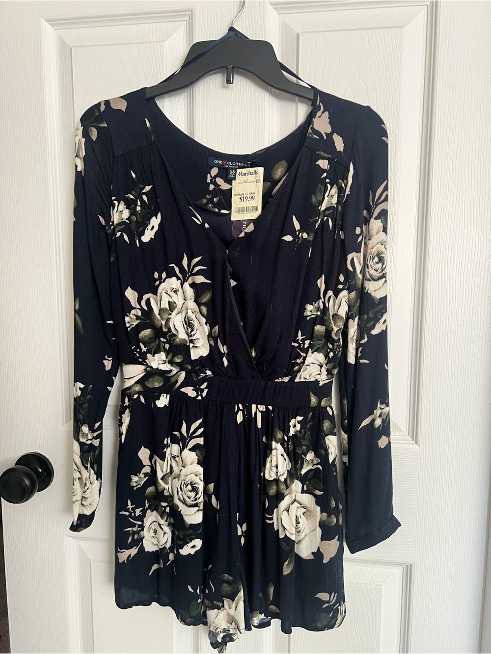 one clothing Navy Blue Floral V-Neck Long Sleeve Romper